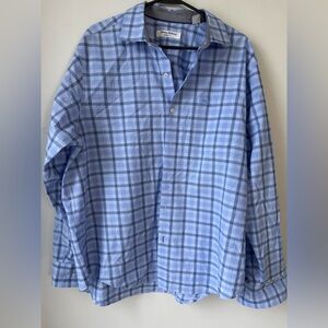 Tommy Bahama Island Zone Shirt Button Down Blue Plaid Cotton Flip Cuff Size L